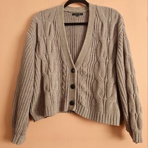 Love Tree Chenille Cable Knit Button Front Cardigan – Taupe, Size L
